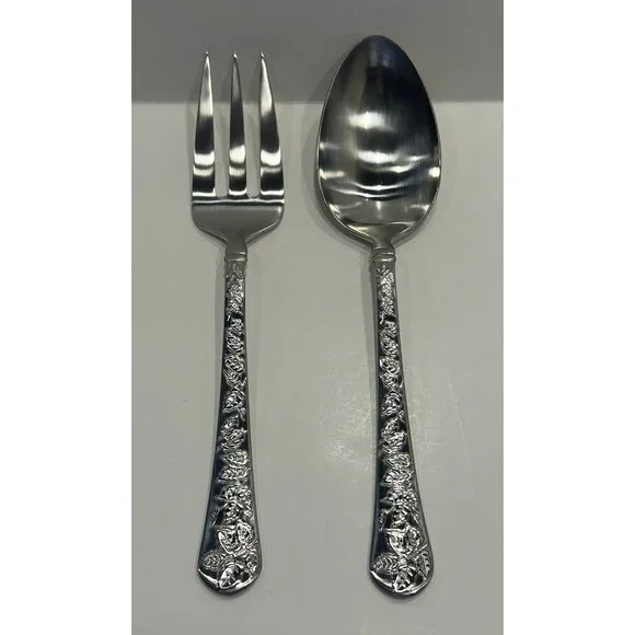 Yamazaki Gear TAPESTRY BOUQUET Serving Spoon and Fork Set Preowned Nice! - Picture 1 of 11